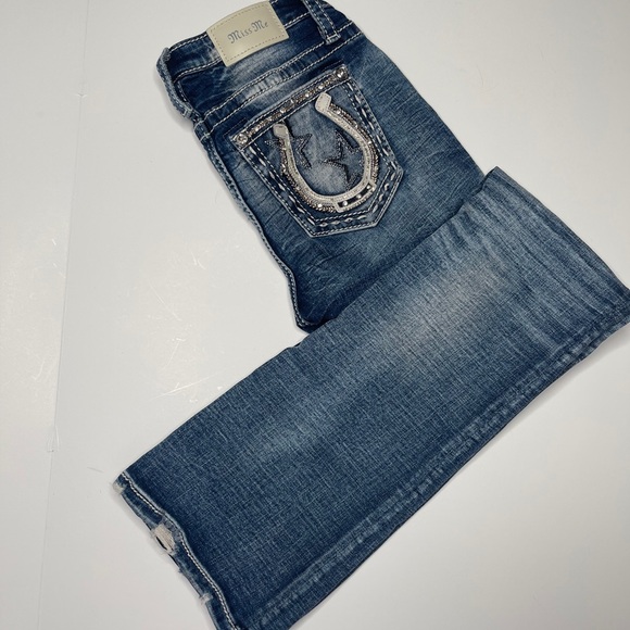 $114 Miss Me 26 Embroidery Wild Horseshoe Bootcut Jean Stars Mid-rise Flare Logo - Picture 2 of 4